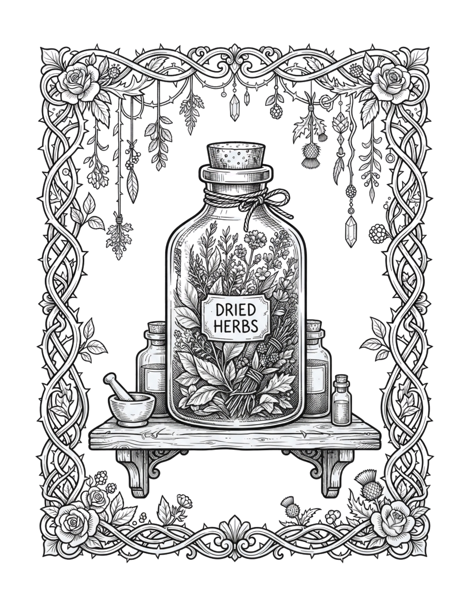 Featured interior page from Wicked Botanicals Coloring Book