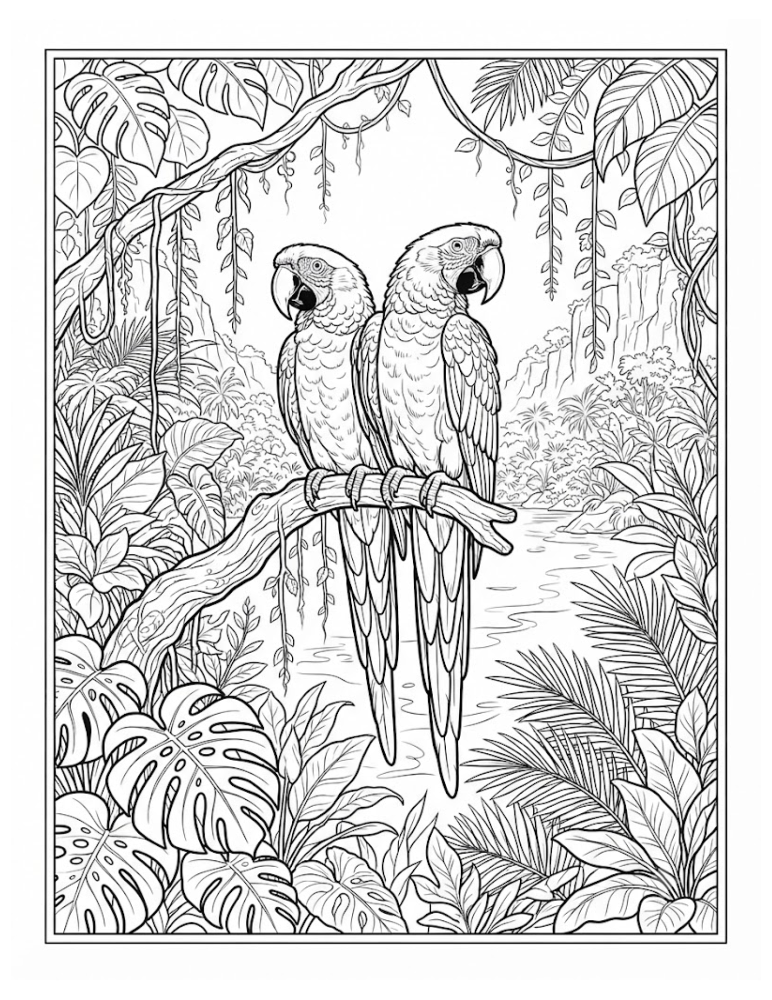 Featured interior page from Tropical Birds Coloring Book